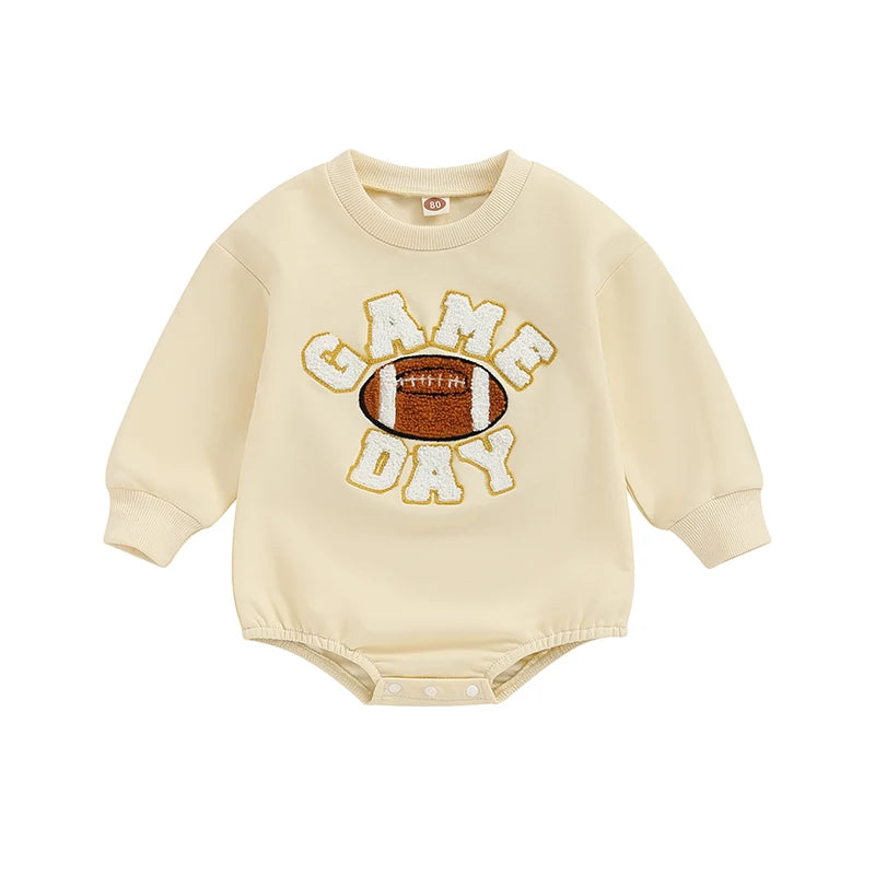 Baby Football Embroidery Bodysuit, Long-Sleeve Fall Romper