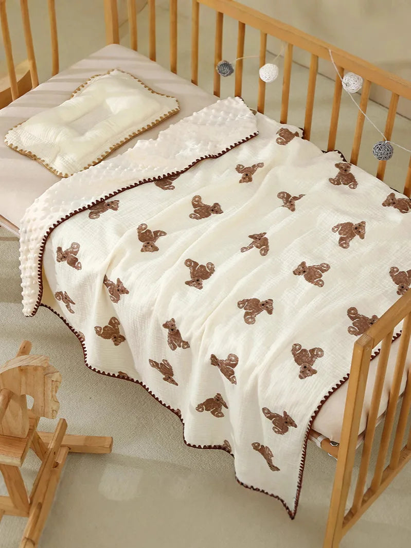 Newborn Bear Print Blanket for Crib, Stroller and Car Seat