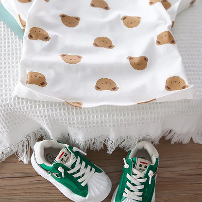 Cartoon Bear tees Overalls Set