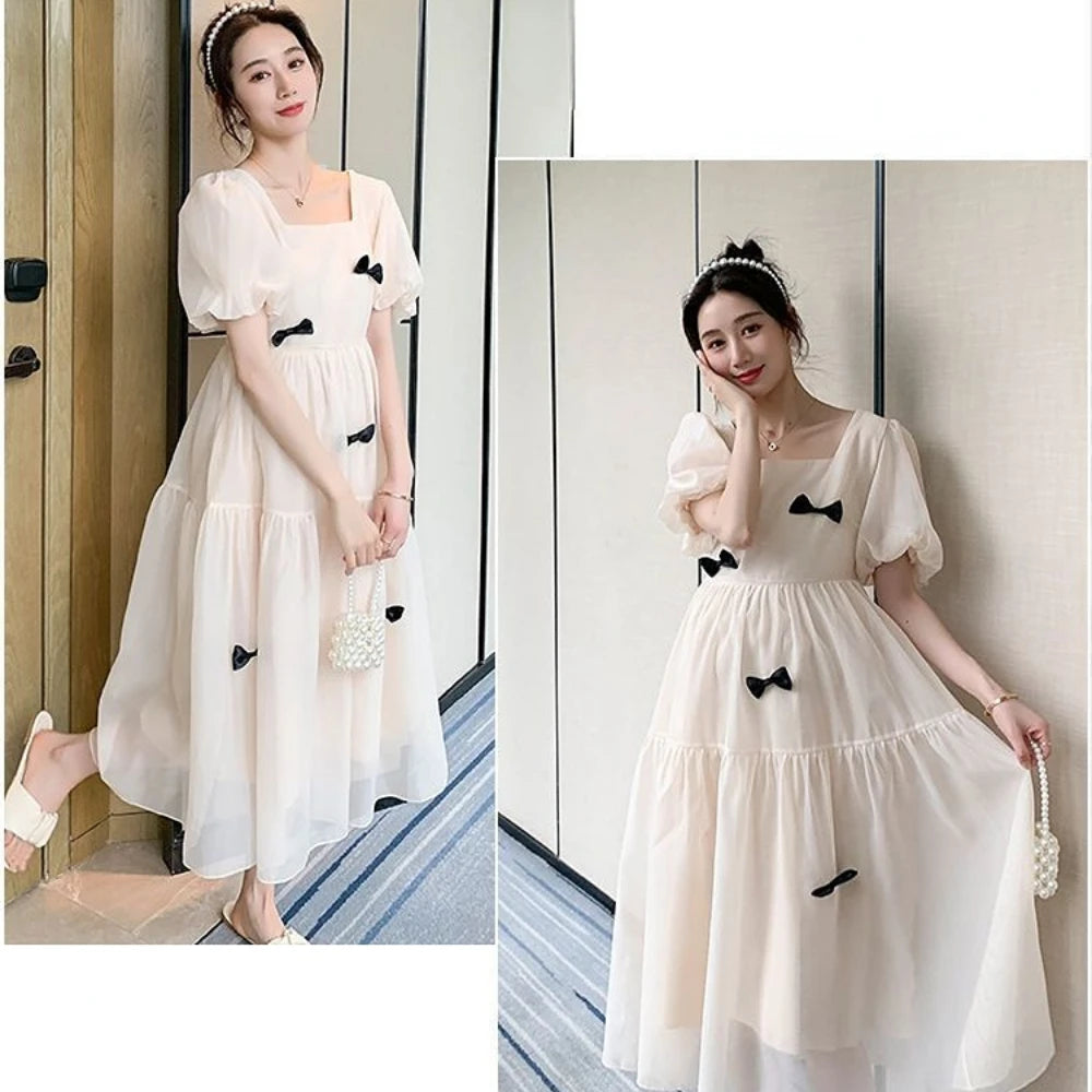 Flare sleeve square collar maternity dress