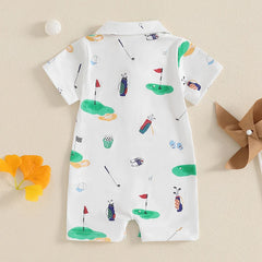 Baby Golf Romper, Half-Button Lapel Summer Jumpsuit