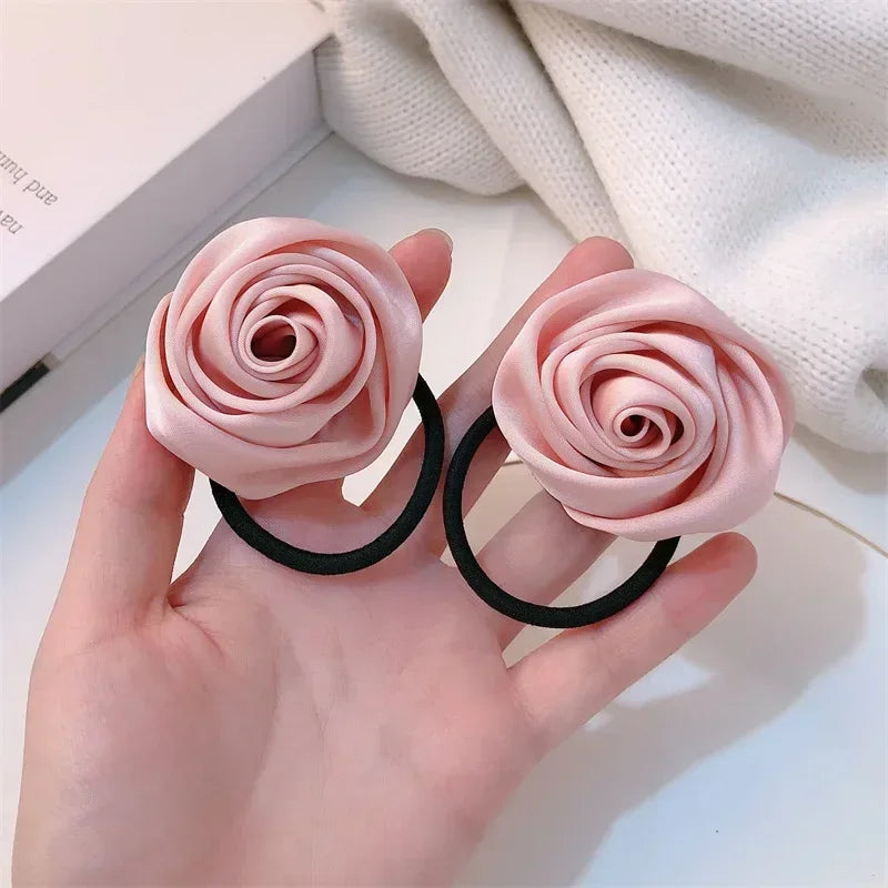 Pink Rose Bow Hair Clips For Girls