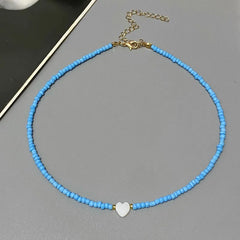Girls' Shell Heart Choker Necklace, Glass Bead Gift