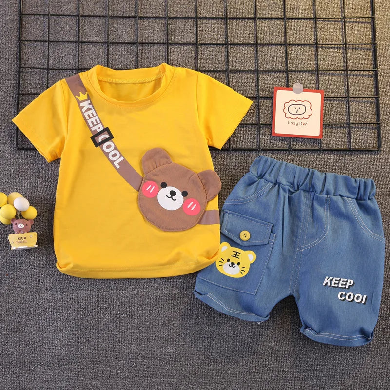 Baby Boys' Bear T-Shirt and Shorts Set, Cotton Summer