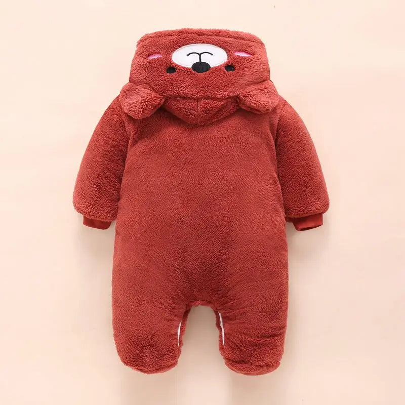 Baby Bear Hooded Winter Romper, Warm Cotton Jumpsuit