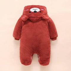 Baby Bear Hooded Winter Romper, Warm Cotton Jumpsuit