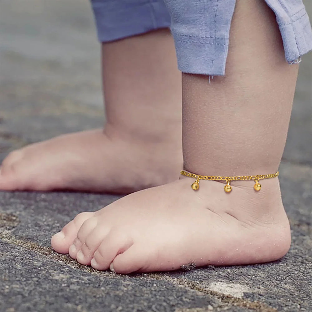 Little girl wearing adjustable charm bell beaded anklet jewelry