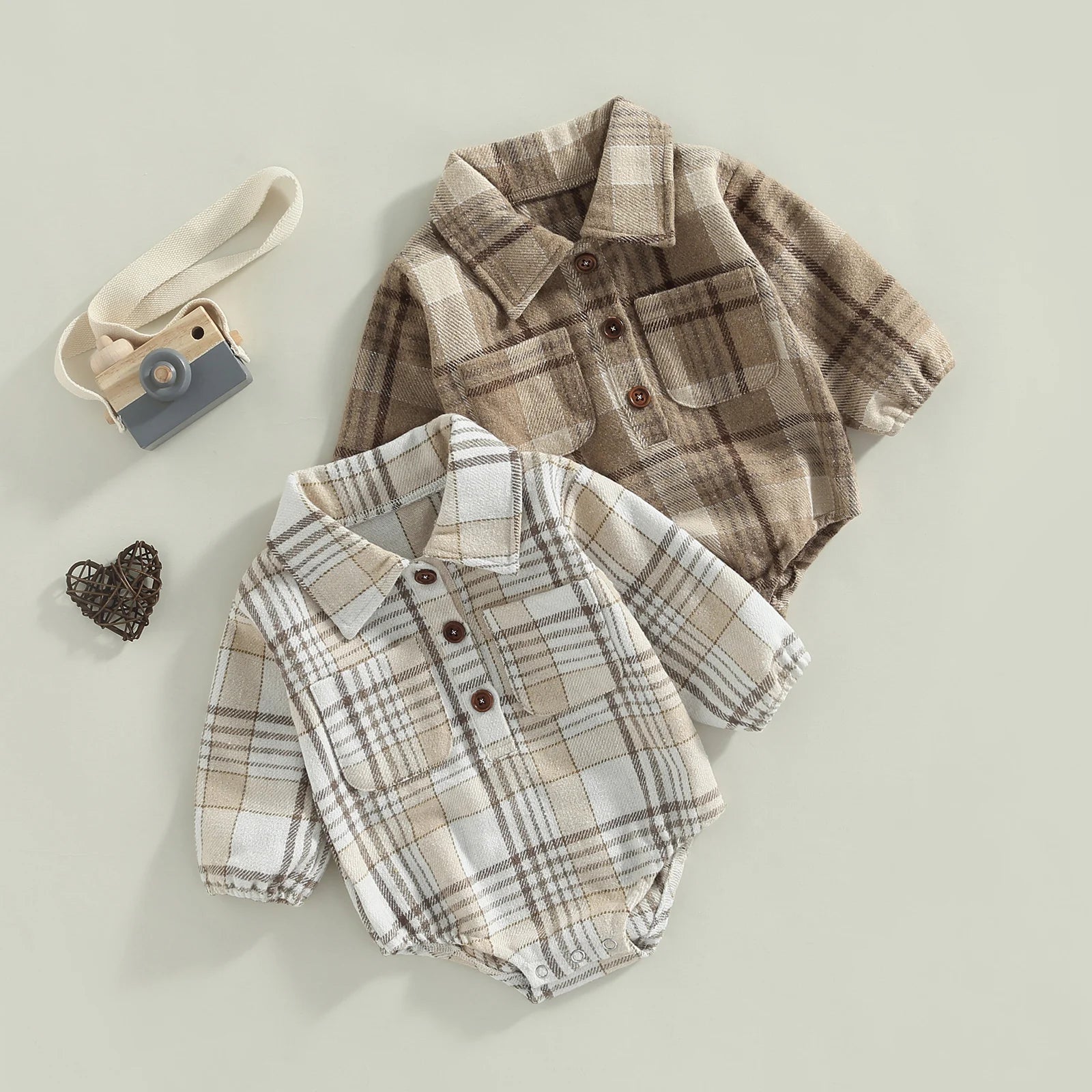 Baby Boys' Vintage Plaid Romper, Long-Sleeve Jumpsuit