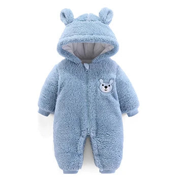 Plush Bear Hooded Baby Romper, Warm Fall Jumpsuit