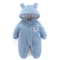 Plush Bear Hooded Baby Romper, Warm Fall Jumpsuit