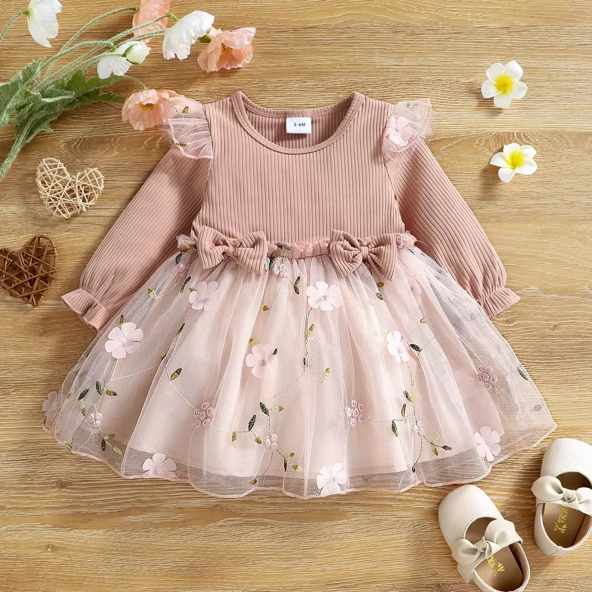 Pink Floral Mesh Baby Dress