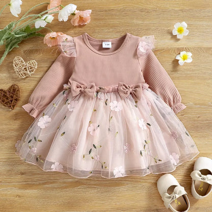 Pink Floral Mesh Baby Dress