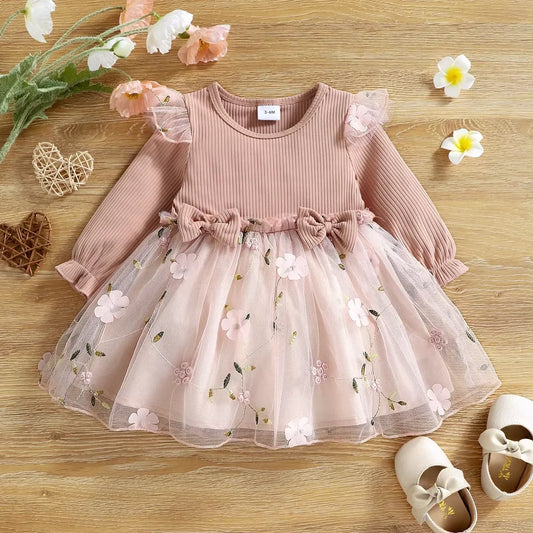 Pink Floral Mesh Baby Dress