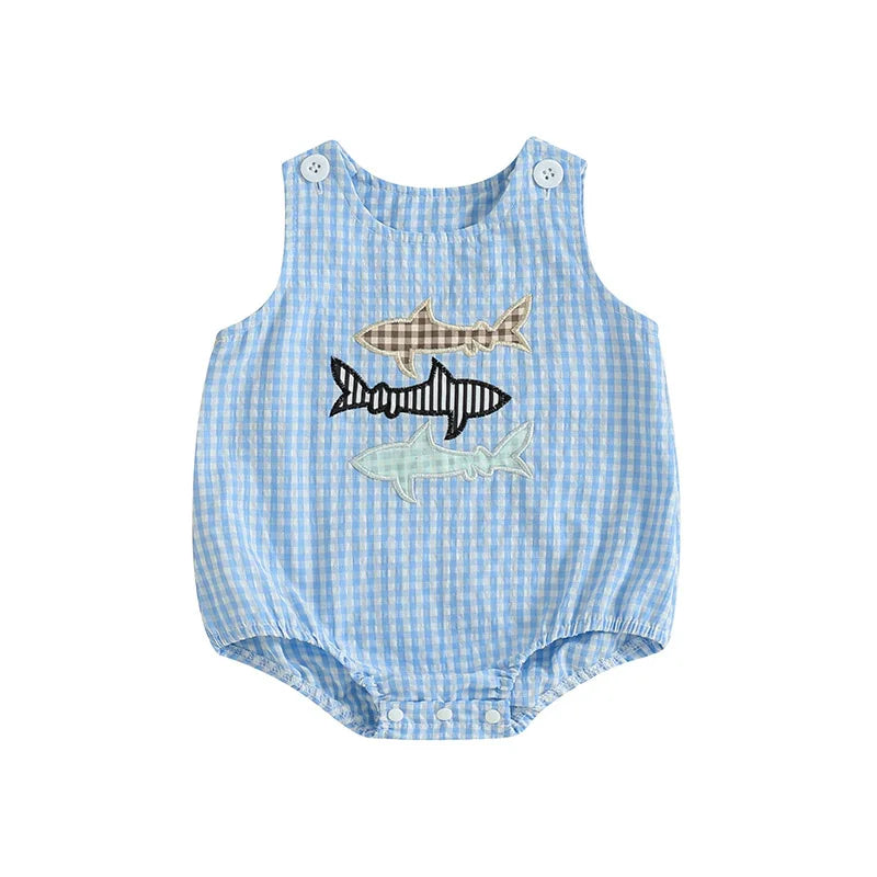 Baby Sleeveless Romper, Crab Embroidery Summer Playsuit