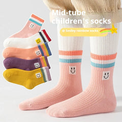 Girls' Rainbow Mid-Tube Socks, 5 Pairs, Ages 1-16