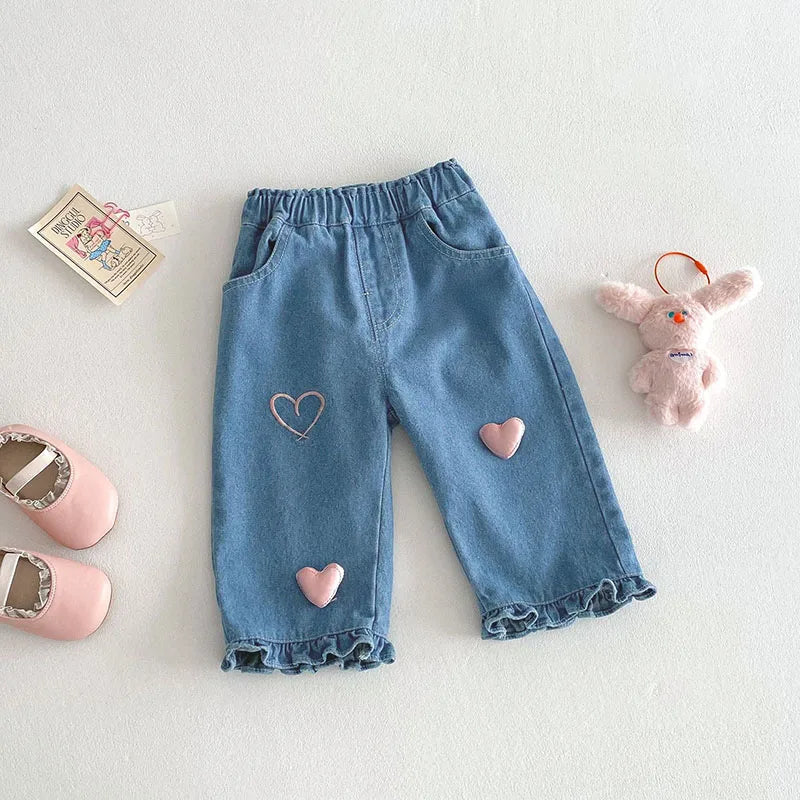 Children Girls Thin Style Denim Blue Pants - PAMU8
