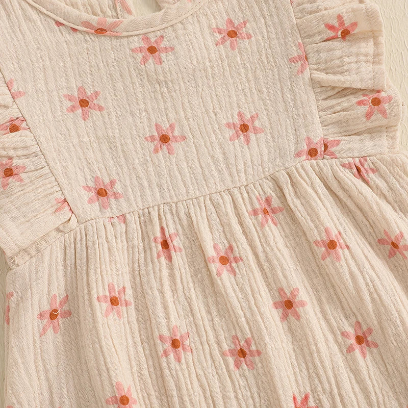 Baby Girl Floral Fly-Sleeve Romper Set | Summer Bowknot Outfit