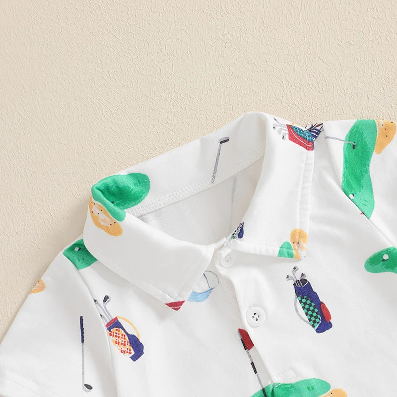 Baby Golf Romper, Half-Button Lapel Summer Jumpsuit