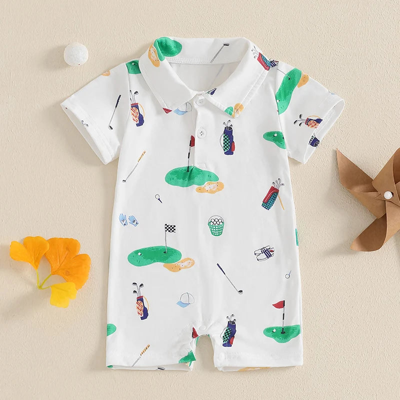Baby Golf Romper, Half-Button Lapel Summer Jumpsuit