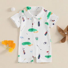 Baby Golf Romper, Half-Button Lapel Summer Jumpsuit