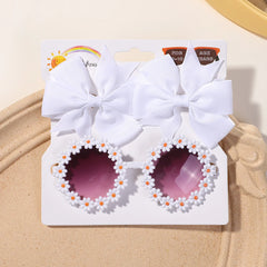 Kids Bow Hairclips and Retro Flower Sunglasses Set