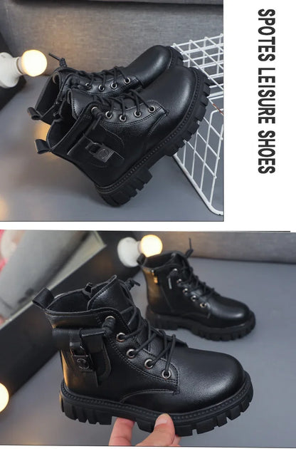 Leather Girls Warm Boots