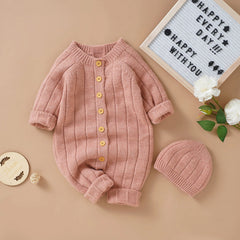 Knitted Baby Winter Romper and Cap Set, 0-18 Months