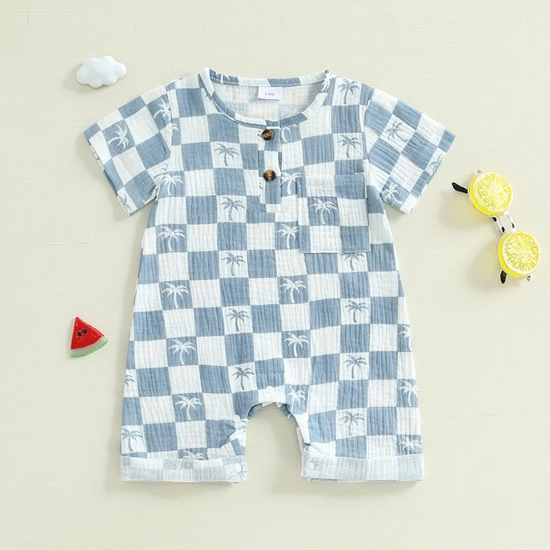 Checkered Tree Print Playsuit