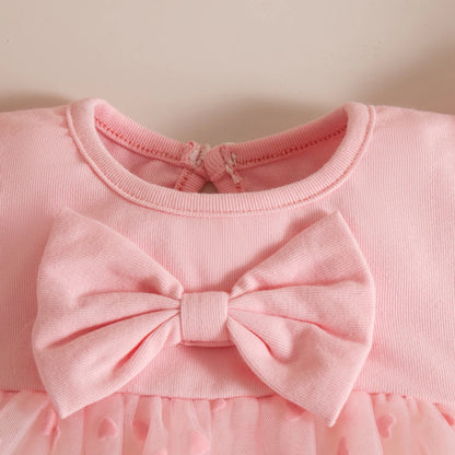 Baby Girl Dress Summer Bow And Love Pattern Knit Short Sleeve Puffy Baby Dresses Cute Casual Girl Kid's Dress