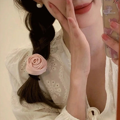 Pink Rose Bow Hair Clips For Girls
