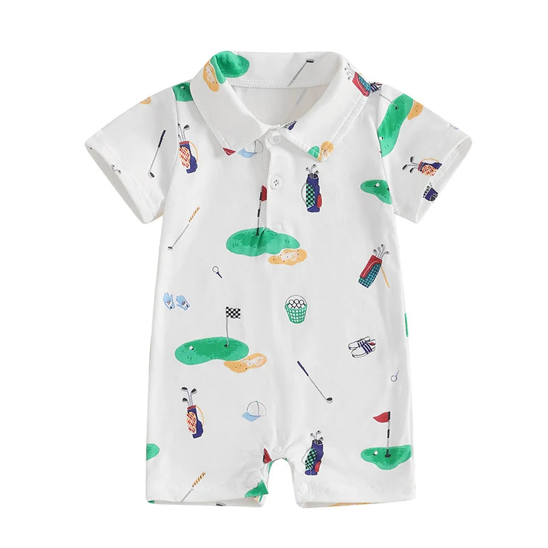 Baby Golf Romper, Half-Button Lapel Summer Jumpsuit