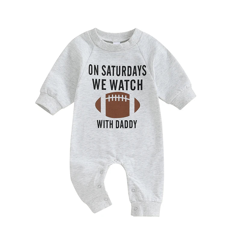 Baby Soccer Print Romper, Long-Sleeve Fall Jumpsuit