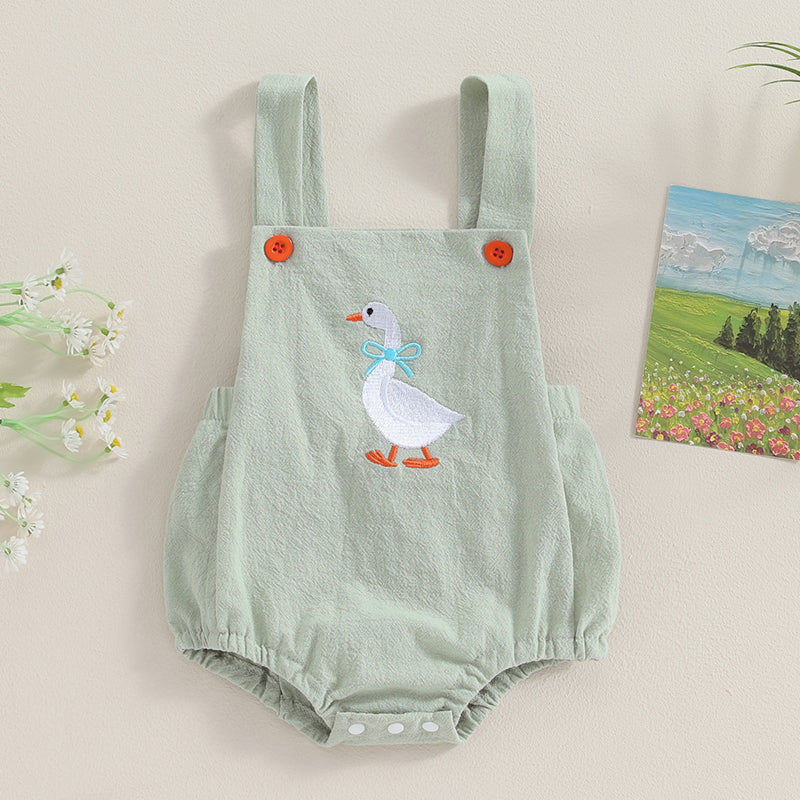 Baby Girl Duck-Print Sleeveless Romper Jumpsuit