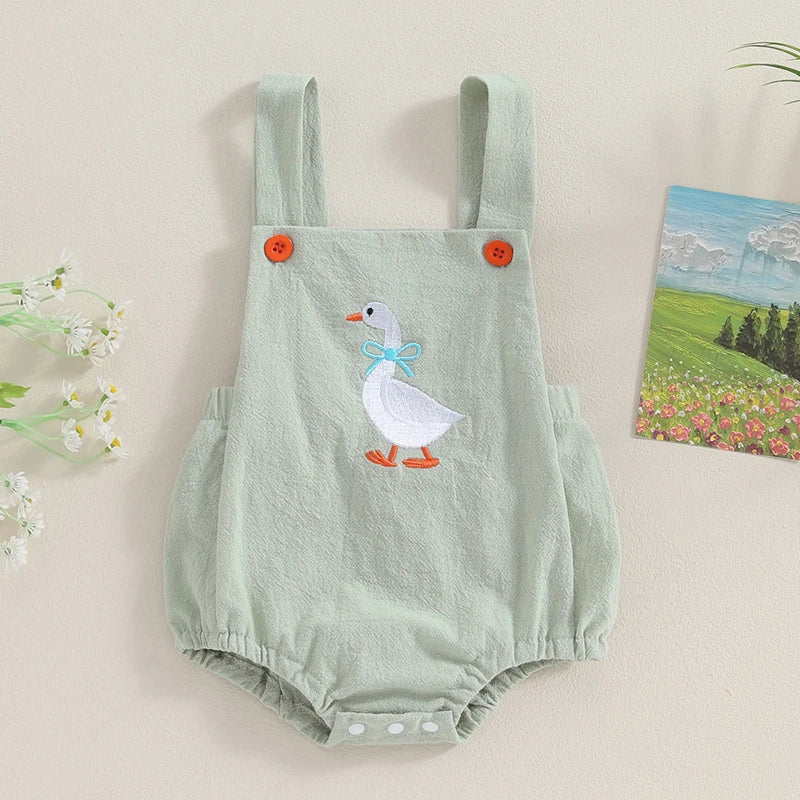 Baby Girl Duck-Print Sleeveless Romper Jumpsuit