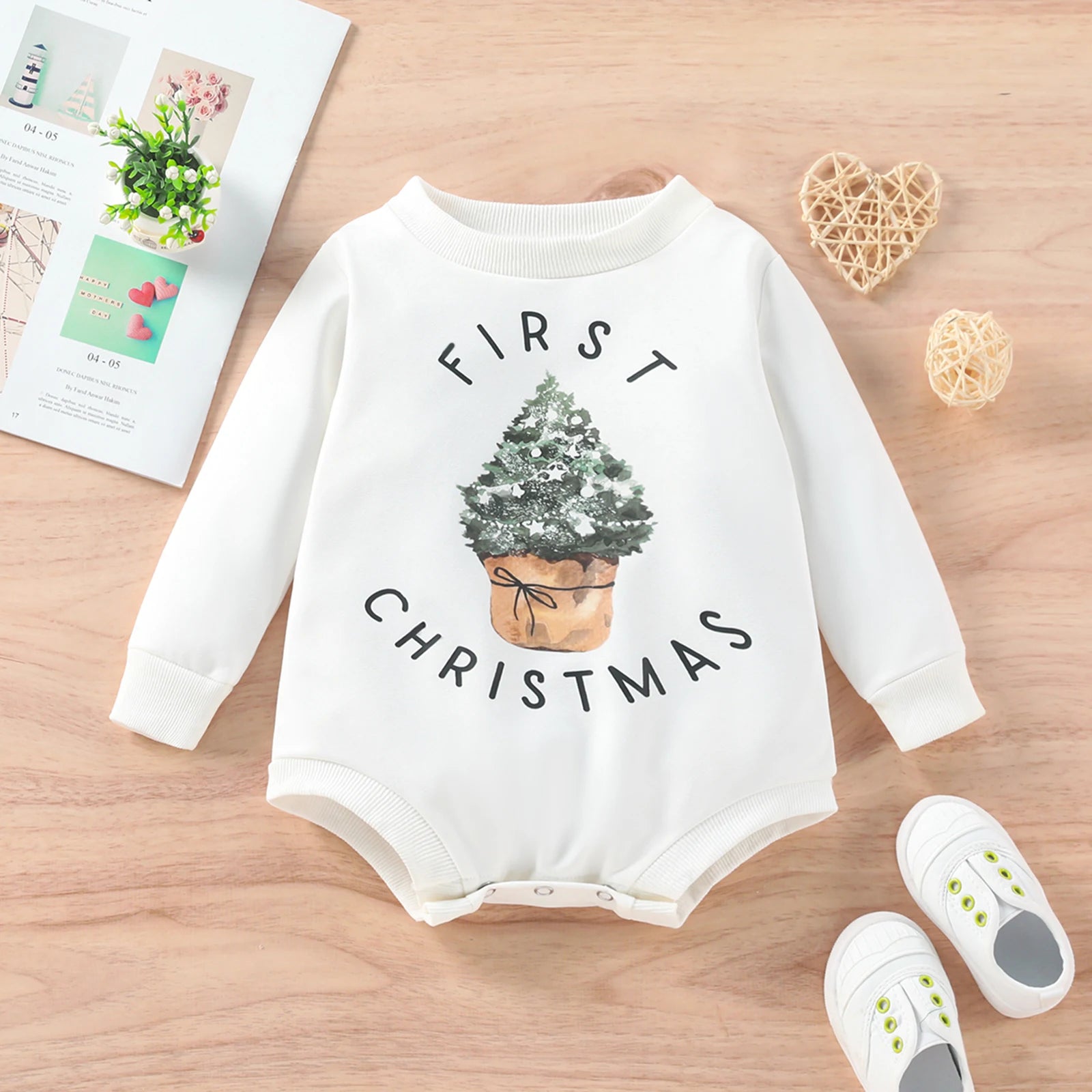 Baby Christmas Tree Romper | Long Sleeve Autumn Playsuit