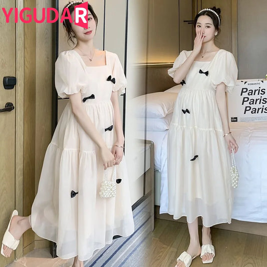 Flare sleeve square collar maternity dress